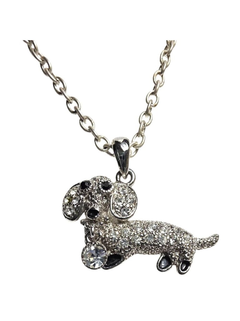 Dachshund Pendant Necklace Rhinestones Silver-Tone Chain dog lover gift jewelry